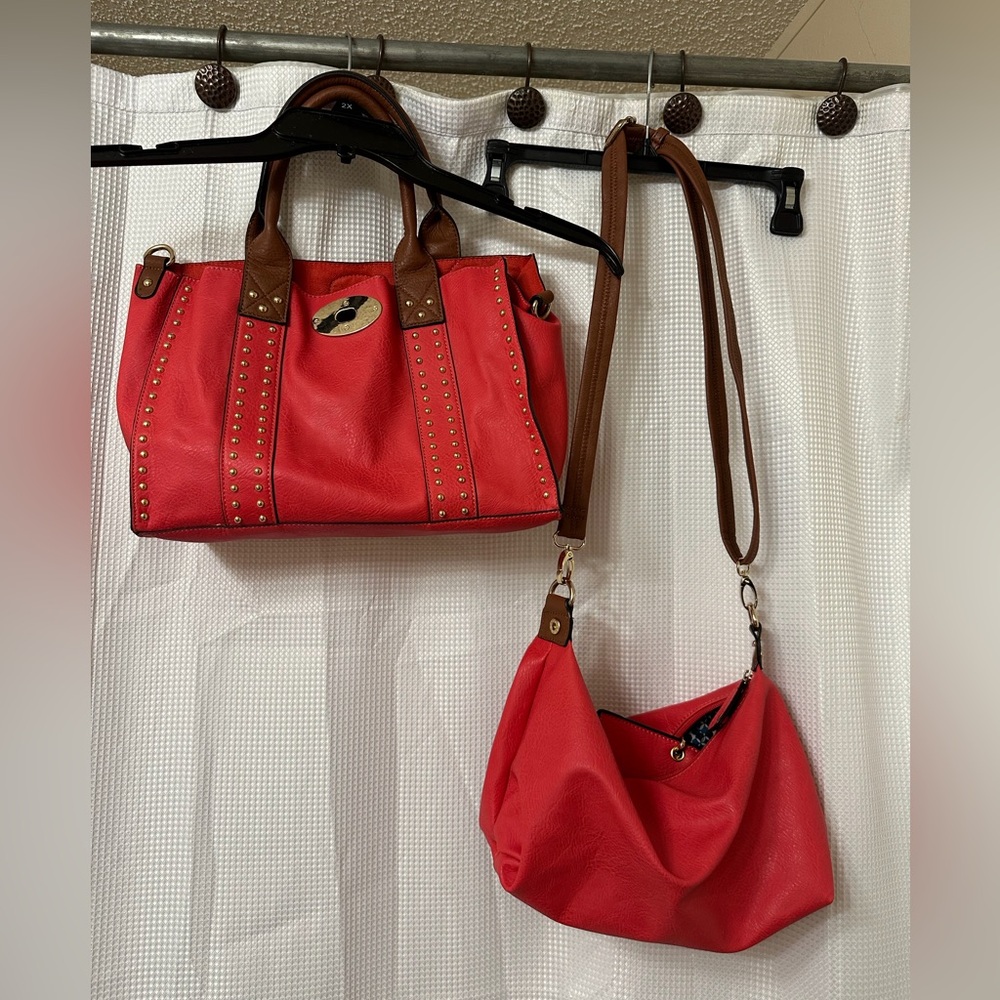 Red and Brown Shoulder Bags with Structured and Casual Designs